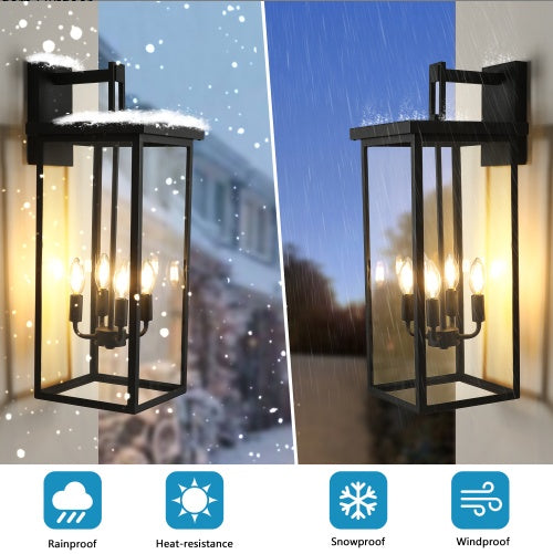Modern Outdoor Wall Lanterns With Black Metal Frame And Clear Glass