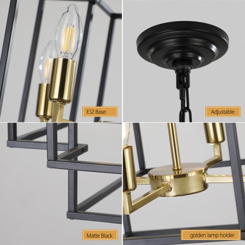 8 Lights Black & Gold Lantern Tiered Chandelier