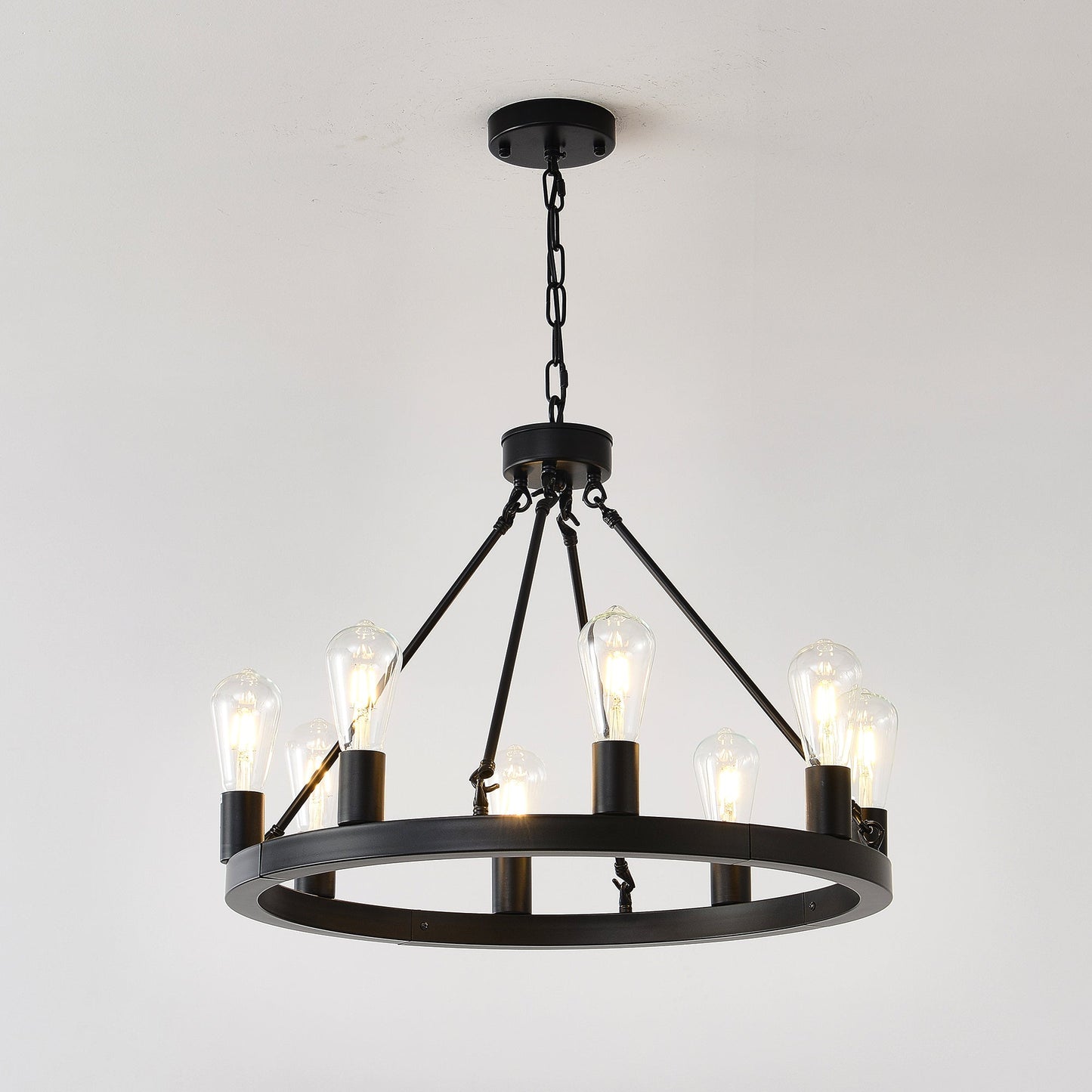 8-Light Matte Black Wagon Wheel Chandelier