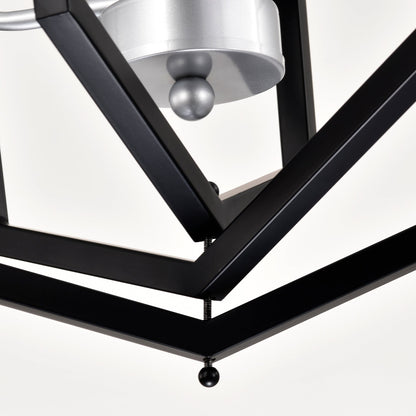 4-Light Kitchen Chandeliers, Matte Black And Sliver Vintage Rustic Cage Light Fixture