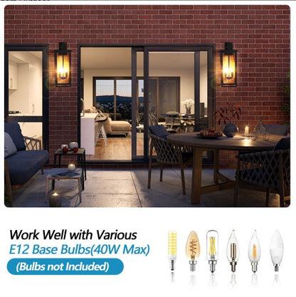 Modern Outdoor Wall Lanterns With Black Metal Frame And Clear Glass