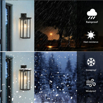 Set Of 2 Modern Outdoor Wall Lanterns With Black Metal Frame And Clear Glass