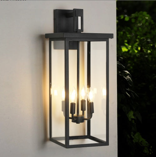 Modern Outdoor Wall Lanterns With Black Metal Frame And Clear Glass