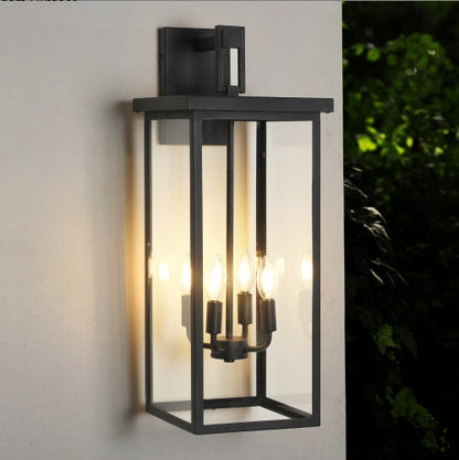 Modern Outdoor Wall Lanterns With Black Metal Frame And Clear Glass