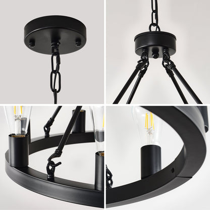 8-Light Matte Black Wagon Wheel Chandelier