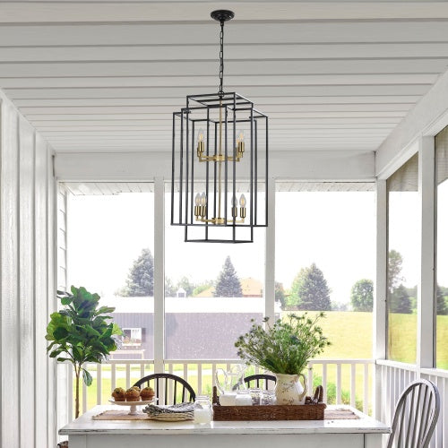 8 Lights Black & Gold Lantern Tiered Chandelier