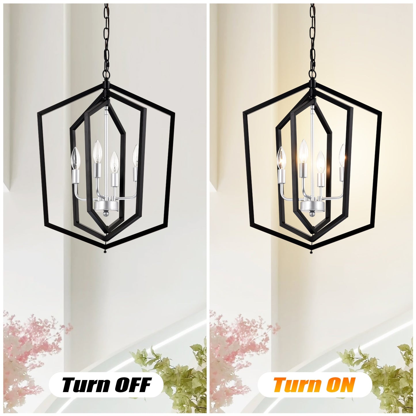 4-Light Kitchen Chandeliers, Matte Black And Sliver Vintage Rustic Cage Light Fixture