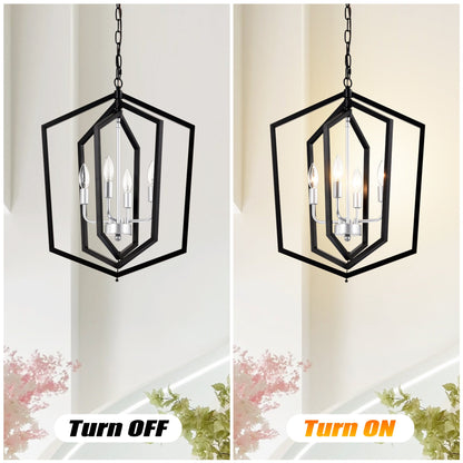 4-Light Kitchen Chandeliers, Matte Black And Sliver Vintage Rustic Cage Light Fixture