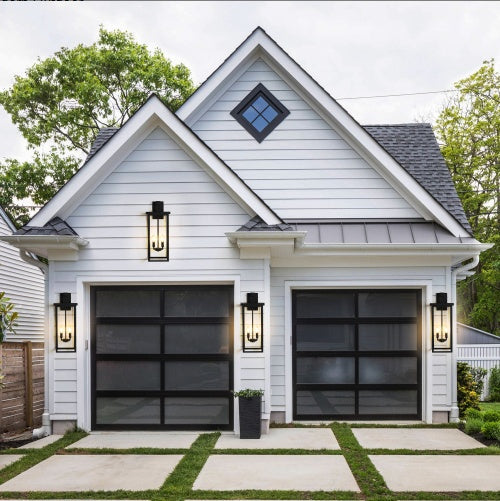 Modern Outdoor Wall Lanterns With Black Metal Frame And Clear Glass