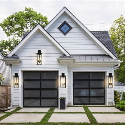 Modern Outdoor Wall Lanterns With Black Metal Frame And Clear Glass