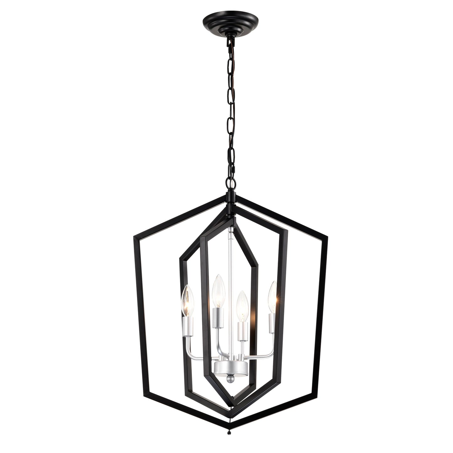 4-Light Kitchen Chandeliers, Matte Black And Sliver Vintage Rustic Cage Light Fixture