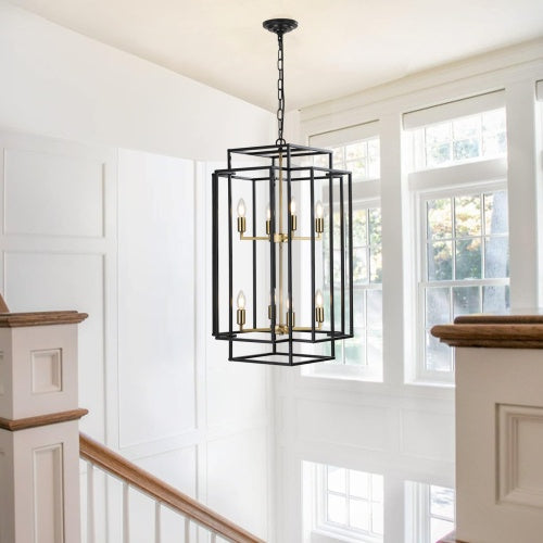 8 Lights Black & Gold Lantern Tiered Chandelier