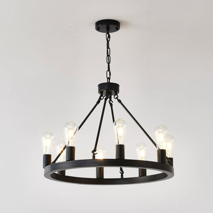 8-Light Matte Black Wagon Wheel Chandelier