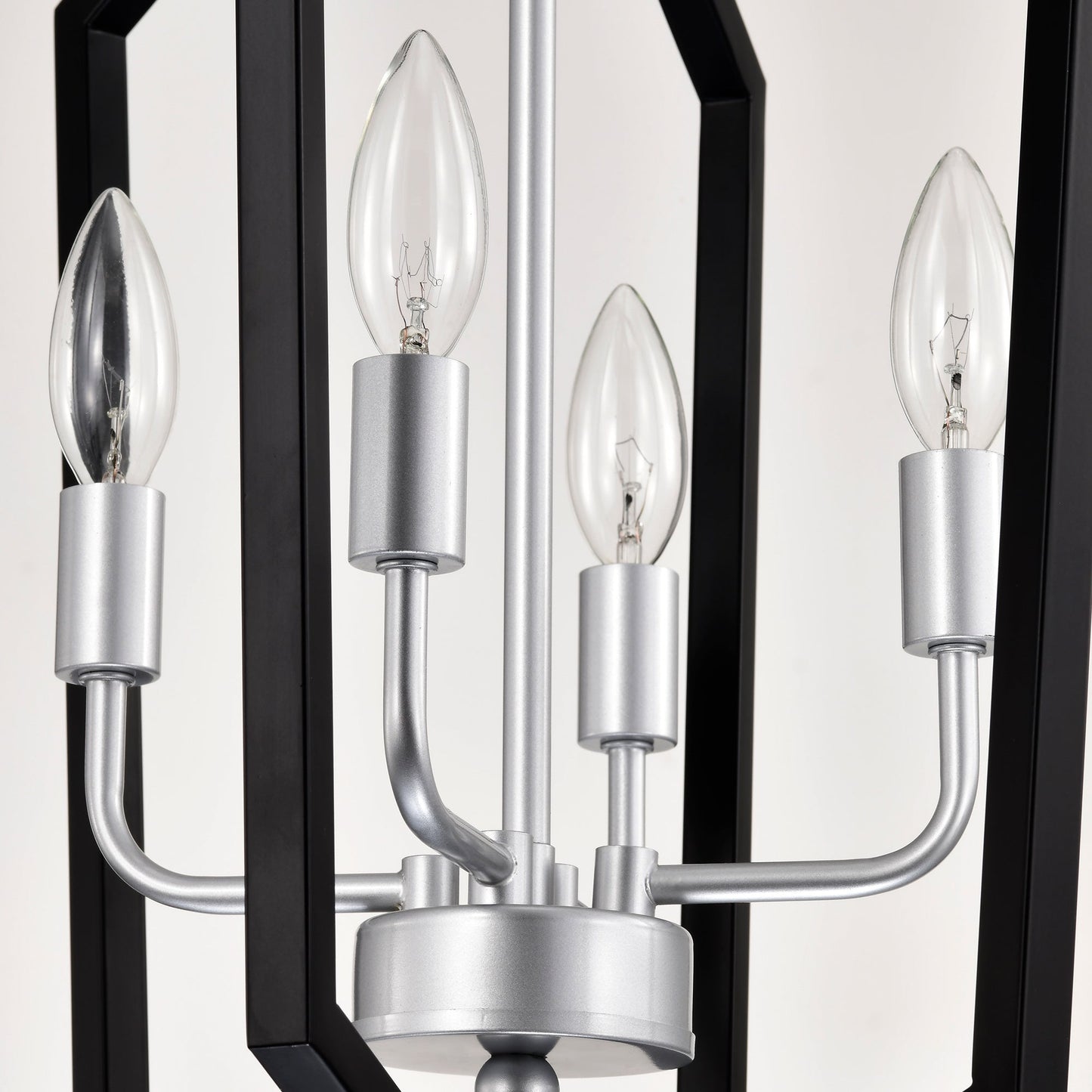 4-Light Kitchen Chandeliers, Matte Black And Sliver Vintage Rustic Cage Light Fixture