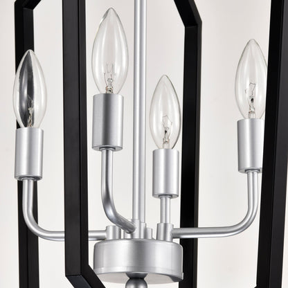 4-Light Kitchen Chandeliers, Matte Black And Sliver Vintage Rustic Cage Light Fixture