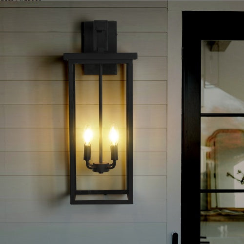 Modern Outdoor Wall Lanterns With Black Metal Frame And Clear Glass
