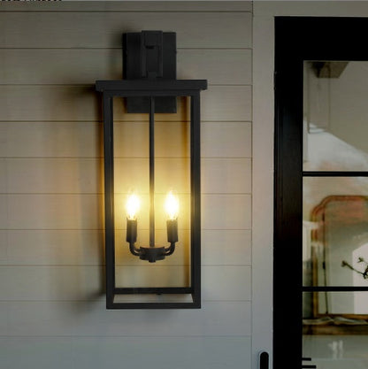 Modern Outdoor Wall Lanterns With Black Metal Frame And Clear Glass