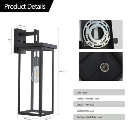 Set Of 2 Modern Outdoor Wall Lanterns With Black Metal Frame And Clear Glass