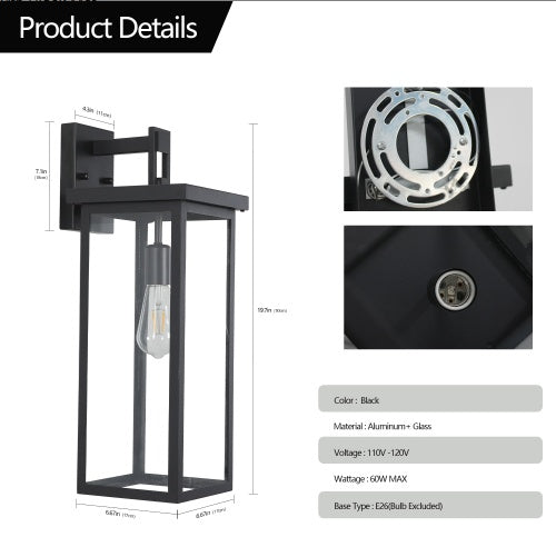Set Of 2 Modern Outdoor Wall Lanterns With Black Metal Frame And Clear Glass