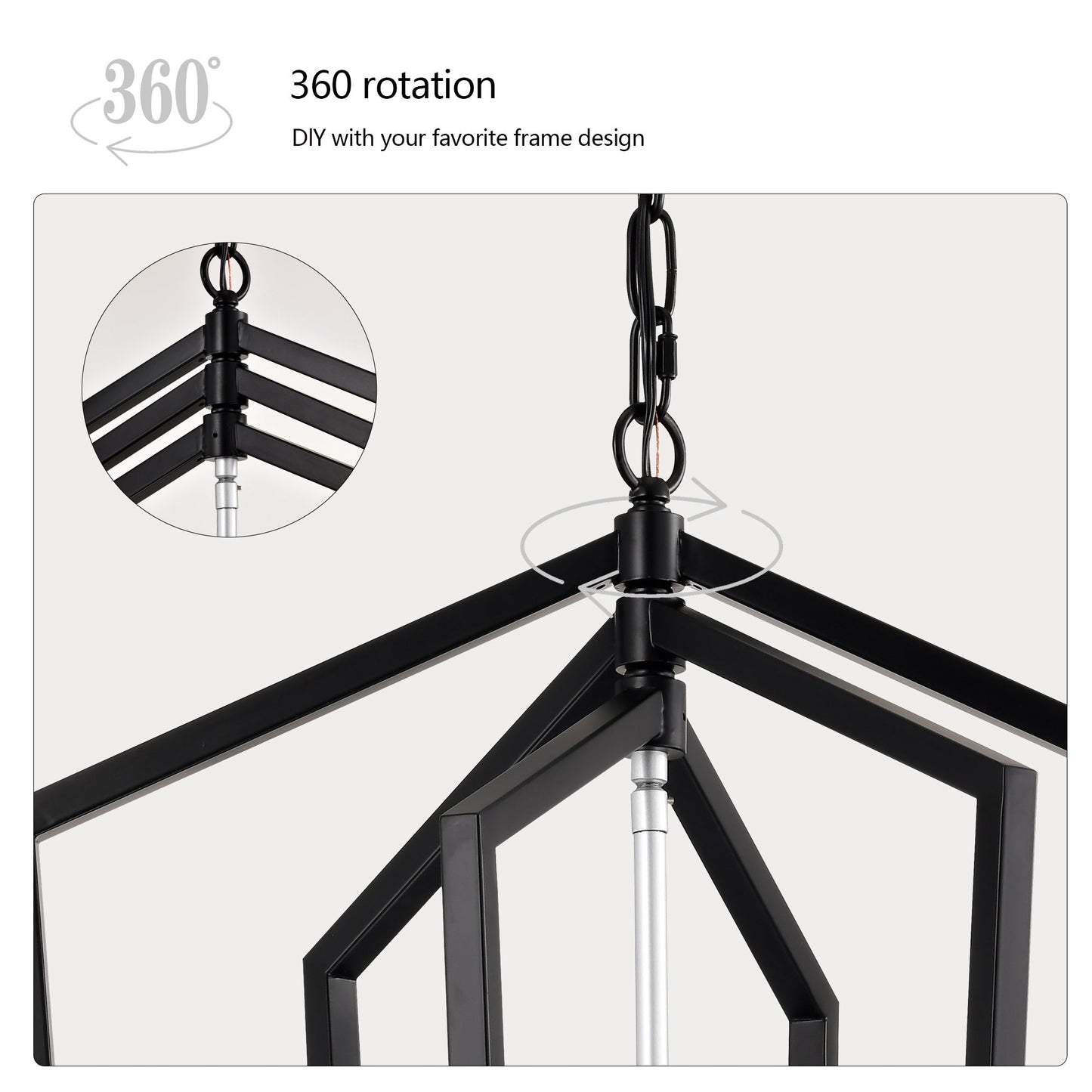 4-Light Kitchen Chandeliers, Matte Black And Sliver Vintage Rustic Cage Light Fixture