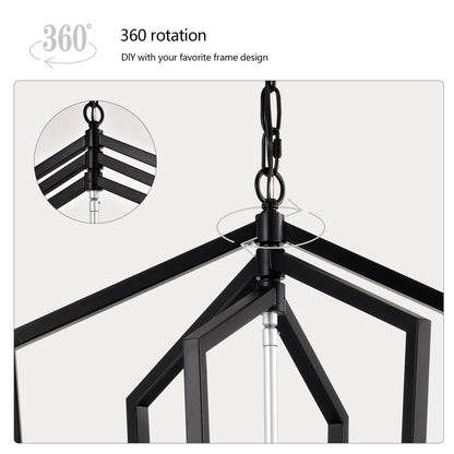 4-Light Kitchen Chandeliers, Matte Black And Sliver Vintage Rustic Cage Light Fixture