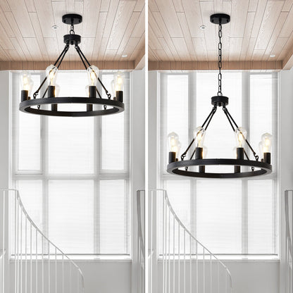 8-Light Matte Black Wagon Wheel Chandelier
