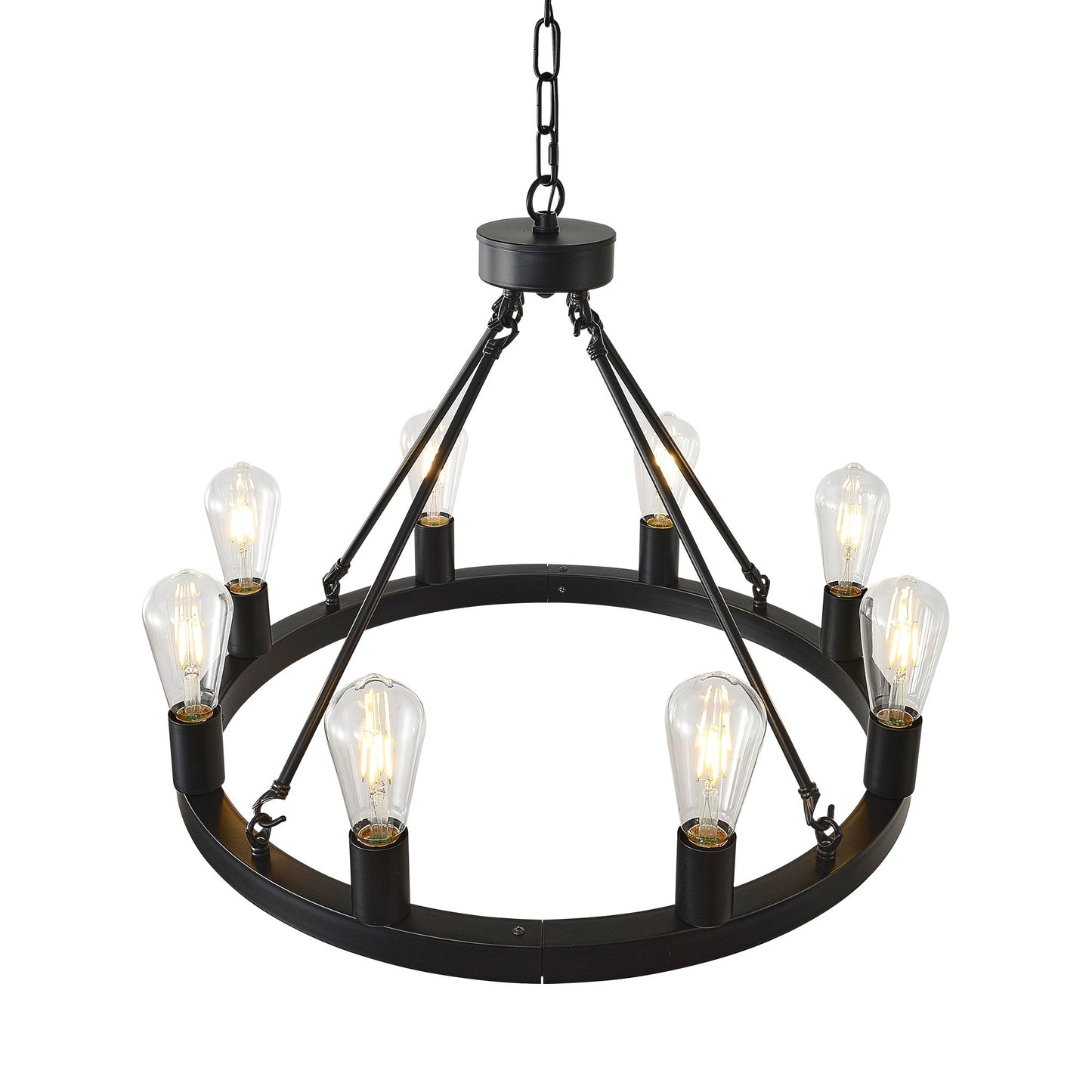 8-Light Matte Black Wagon Wheel Chandelier