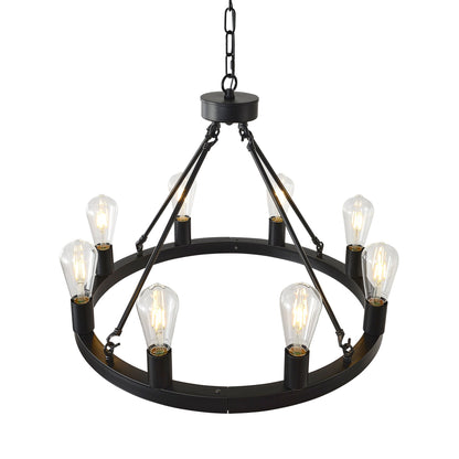 8-Light Matte Black Wagon Wheel Chandelier