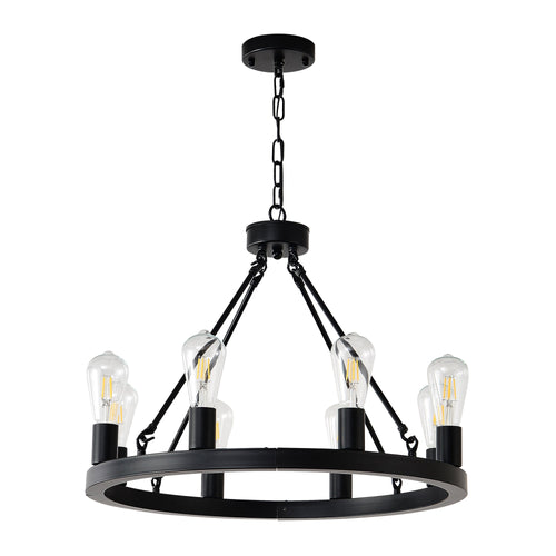 8-Light Matte Black Wagon Wheel Chandelier