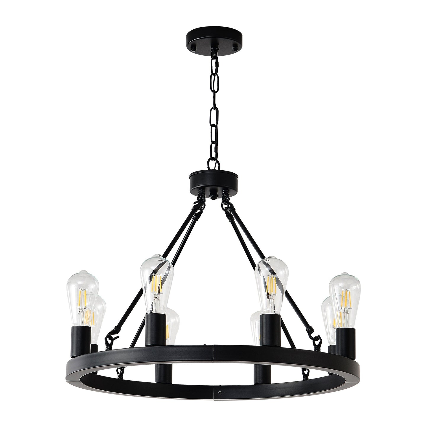 8-Light Matte Black Wagon Wheel Chandelier