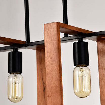 4 Bulb Pendant Light Rustic Wood And Black Metal