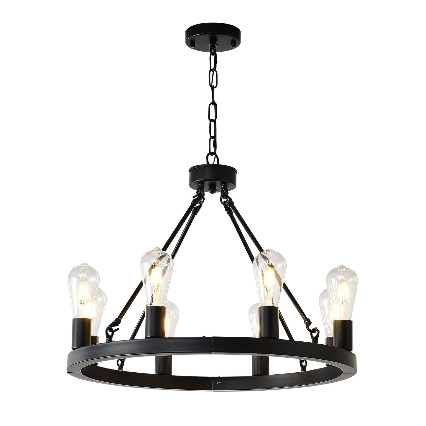 8-Light Matte Black Wagon Wheel Chandelier