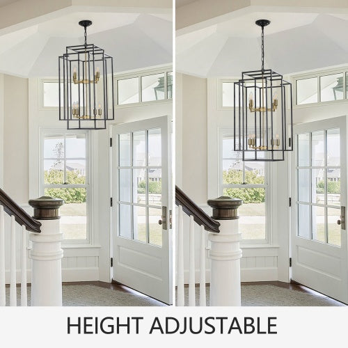 8 Lights Black & Gold Lantern Tiered Chandelier