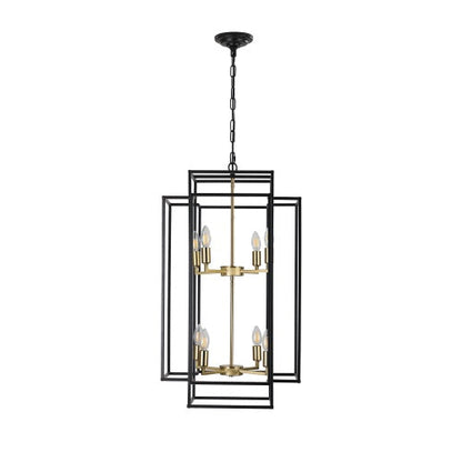 8 Lights Black & Gold Lantern Tiered Chandelier
