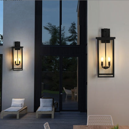Modern Outdoor Wall Lanterns With Black Metal Frame And Clear Glass