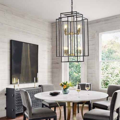 8 Lights Black & Gold Lantern Tiered Chandelier