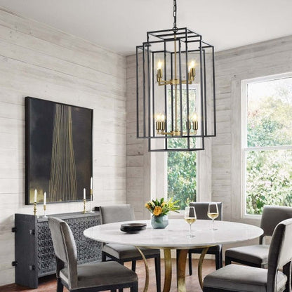 8 Lights Black & Gold Lantern Tiered Chandelier