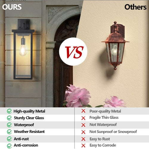 Set Of 2 Modern Outdoor Wall Lanterns With Black Metal Frame And Clear Glass