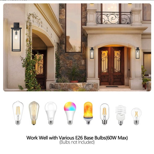 Set Of 2 Modern Outdoor Wall Lanterns With Black Metal Frame And Clear Glass